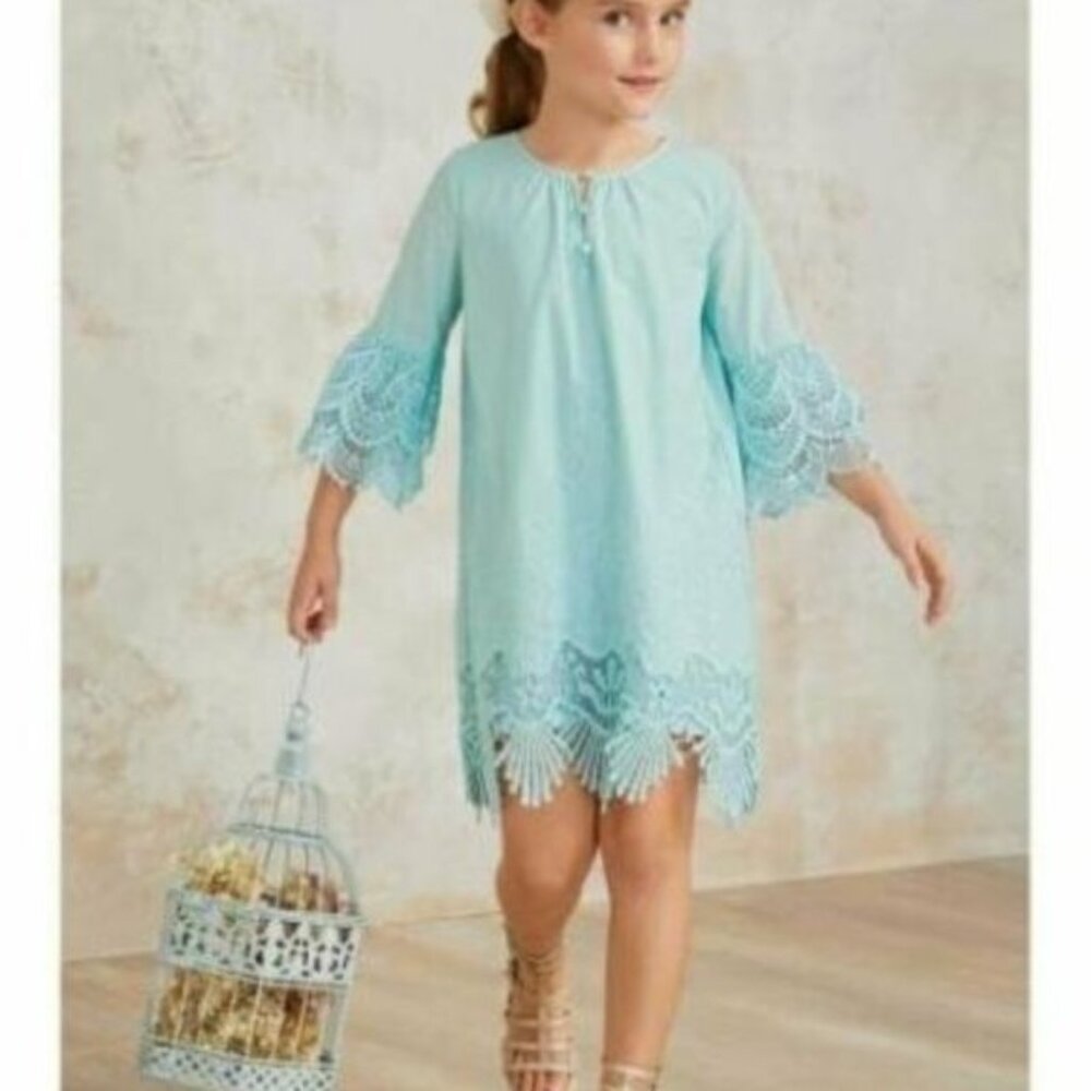 Chasing Fireflies Blue Embroidered Lace Cotton Dress 6